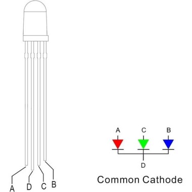 Diffused 28mm Leg 5mm 4PIN LED RGB CA Use 3V 20mA - 2