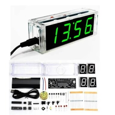 DIY Kit Green Led Electronic Microcontroller Digital Clock Time Thermometer With Talking Clock And Pdf With Speaker - 1