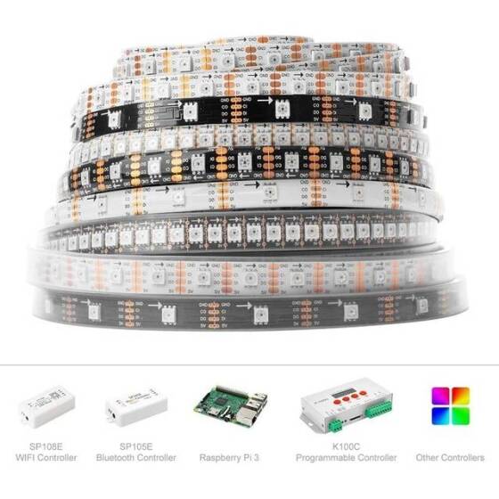 Epoxy 5V SK9822 APA102C RGB5050 White Flexible 1M SMD LED Strip 144 LED/Meter IP65 - 4