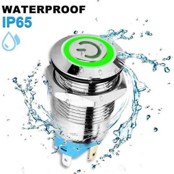 Flat Head 12mm 110-220V Waterproof Self-Locking Metal Push Button Switch With Green Led Light And Switch Socket Button Connector - 2