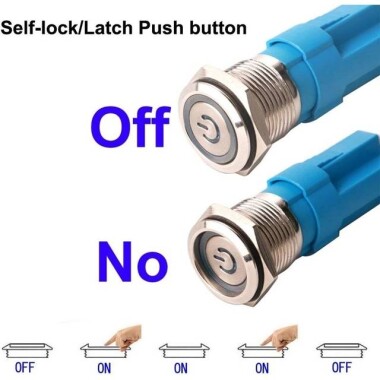 Flat Head 12mm 110-220V Waterproof Self-Locking Metal Push Button Switch With Green Led Light And Switch Socket Button Connector - 5