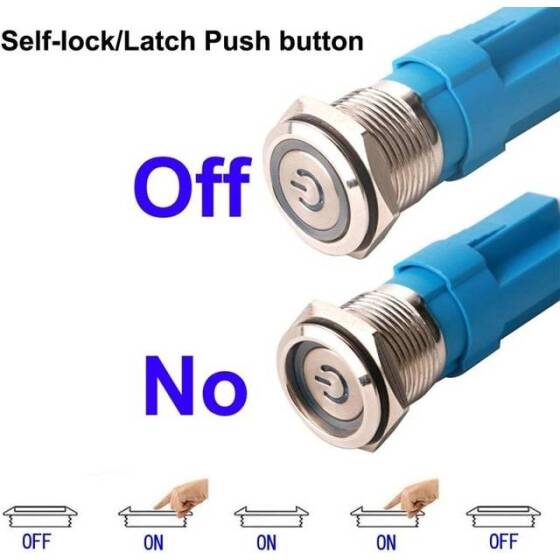 Flat Head 12mm 110-220V Waterproof Self-Locking Metal Push Button Switch With Green Led Light And Switch Socket Button Connector - 5