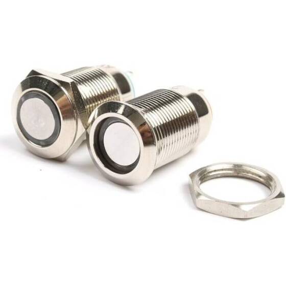 Flat Head 12mm 110-220V Waterproof Self-Locking Metal Push Button Switch With White Led Light - 2