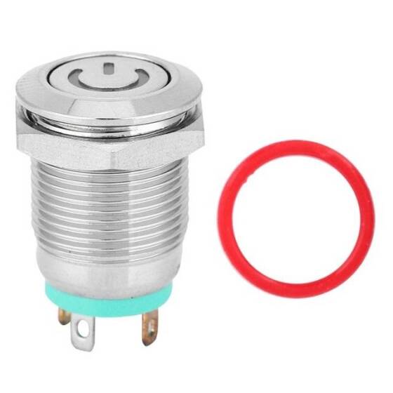 Flat Head 12mm 12-24V Waterproof Self-Locking Metal Push Button Switch With Green Led Light - 1