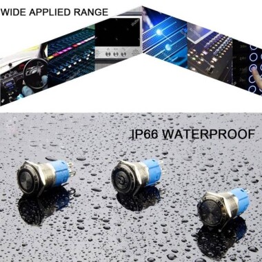 Flat Head 12mm 12-24V Waterproof Self-Locking Metal Push Button Switch With Green Led Light And Switch Socket Button Connector - 4