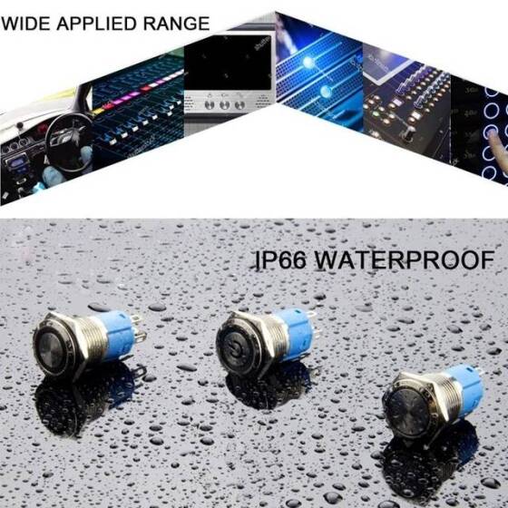 Flat Head 12mm 12-24V Waterproof Self-Locking Metal Push Button Switch With Green Led Light And Switch Socket Button Connector - 4