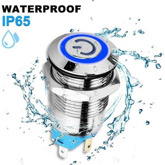 Flat Head 12mm 12-24V Waterproof Self-Locking Metal Push Button Switch With White Led Light And Switch Socket Button Connector - 2