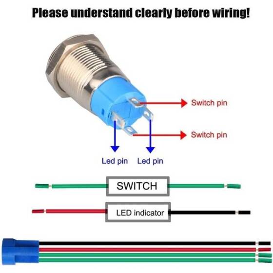 Flat Head 12mm 12-24V Waterproof Self-Locking Metal Push Button Switch With White Led Light And Switch Socket Button Connector - 4