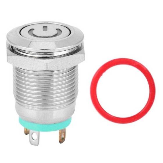 Flat Head 12mm 12-24V Waterproof Momentary Self-Reset Metal Push Button Switch With Red Led Light - 4