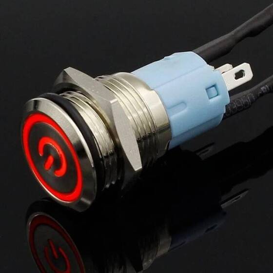 Flat Head 16mm 110-220V Waterproof Momentary Self-Resert Metal Push Button Switch With Blue Led Light - 3