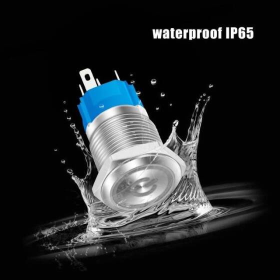 Flat Head 16mm 12-24V Waterproof Self-Locking Metal Push Button Switch With White Led Light And Switch Socket Button Connector - 5