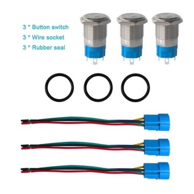 Flat Head 16mm 12-24V Waterproof Self-Locking Metal Push Button Switch With White Led Light - 4