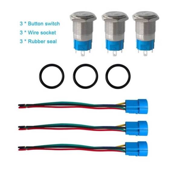 Flat Head 16mm 12-24V Waterproof Self-Locking Metal Push Button Switch With White Led Light - 4