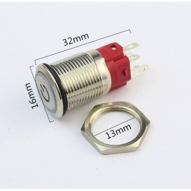 Flat Head 16mm 12-24V Waterproof Self-Locking Metal Push Button Switch With Yellow Led Light - 2