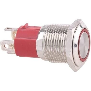Flat Head 16mm 3-6V Waterproof Self-Locking Metal Push Button Switch With Red Led Light - 1