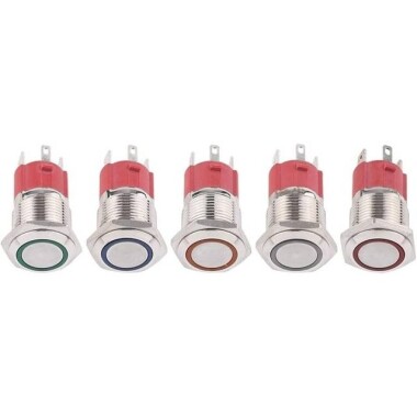 Flat Head 16mm 3-6V Waterproof Self-Locking Metal Push Button Switch With Red Led Light - 4