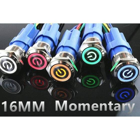 Flat Head 16mm 3-6V Waterproof Momentary Self-Reset Metal Push Button Switch With Blue Led Light And Switch Socket Button Connector - 2