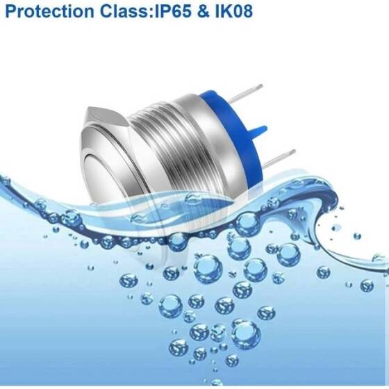 Flat Head 16mm Waterproof Self-Resert Metal Push Button Switch Without Light - 4