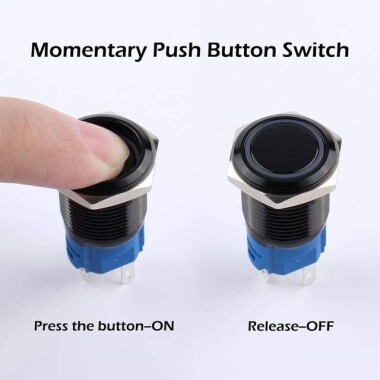 Flat Head 19mm 12-24V Waterproof Momentary Self-Reset Metal Push Button Switch With Yellow Led Light And Switch Socket Button Connector - 3