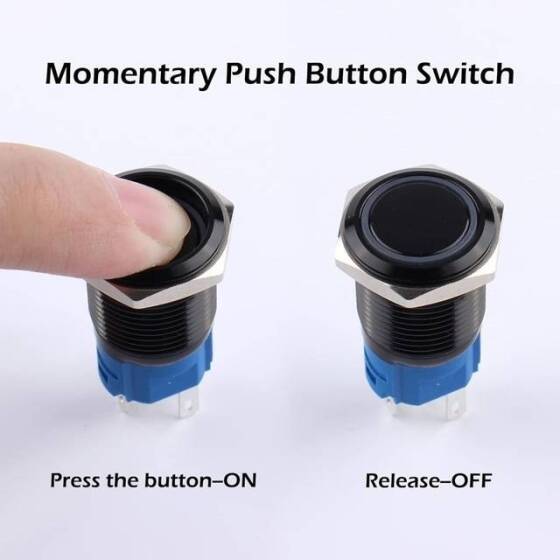 Flat Head 19mm 12-24V Waterproof Momentary Self-Reset Metal Push Button Switch With Yellow Led Light And Switch Socket Button Connector - 3