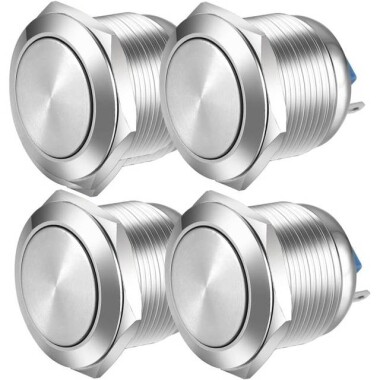 Flat Head 19mm 3-6V Waterproof Momentary Self-Reset Metal Push Button Switch With Blue Led Light And Switch Socket Button Connector - 1