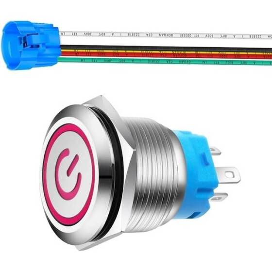 Flat Head 22mm 110-220V Waterproof Self-Locking Metal Push Button Switch With Red Led Light And Switch Socket Button Connector - 1