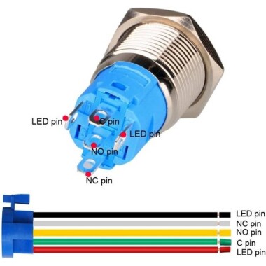 Flat Head 22mm 110-220V Waterproof Self-Locking Metal Push Button Switch With Red Led Light And Switch Socket Button Connector - 3