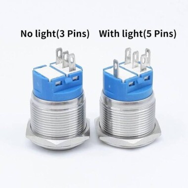 Flat Head 22mm 110-220V Waterproof Momentary Self-Resert Metal Push Button Switch With Blue Led Light And Switch Socket Button Connector - 3
