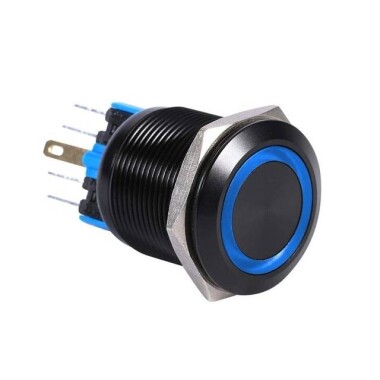 Flat Head 22mm 12-24V Waterproof Momentary Self-Reset Metal Push Button Switch With Blue Led Light And Switch Socket Button Connector - 3