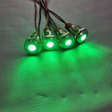 Green 220V 10mm LED Metal Indicator Light With 15cm Cable - 3