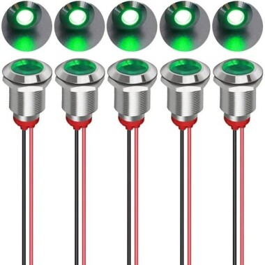 Green 220V 12mm LED Metal Indicator Light With 15cm Cable - 1