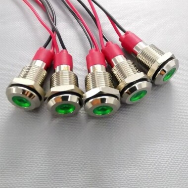 Green 3-9V 10mm LED Metal Indicator Light With 15cm Cable - 2