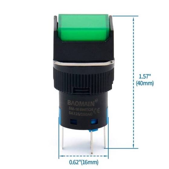 Green LA128A 220V 5PIN 16mm Thread Self-Reset Round Push Button Switch - 2