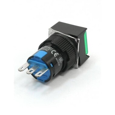 Green LA128A 6PIN 16mm Thread Self-Locking Round Push Button Switch - 2