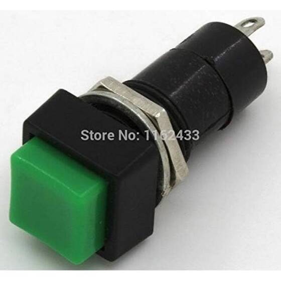 Green PBS-12A 12mm 2 PIN Off-On Self-Locking Self-Reset Square Push Button Switch - 3