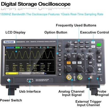 Hantek DSO2D15 150Mhz 2CH Signal Generation Oscilloscope With Signal Source EU Plug - 5