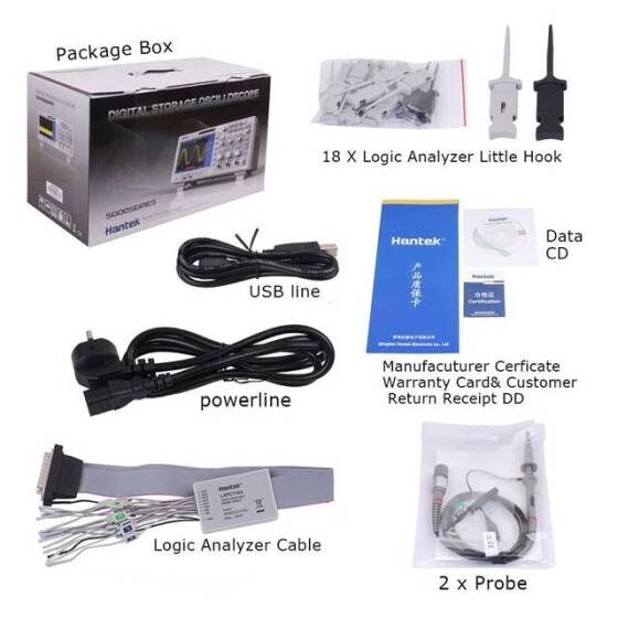 Hantek MSO5202D Mixed Signal Oscilloscope 200MHz 1GSa/s UK Plug - 5