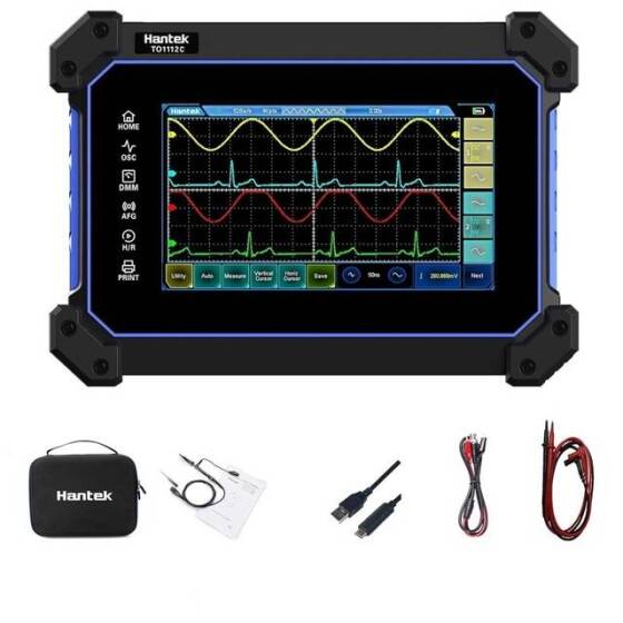 Hantek TO1112C Touch Screen Digital Oscilloscope+ Multimeter 2 Kanal 110Mhz 250MSa/s 8M Storage Depth US Plug With Battery - 1