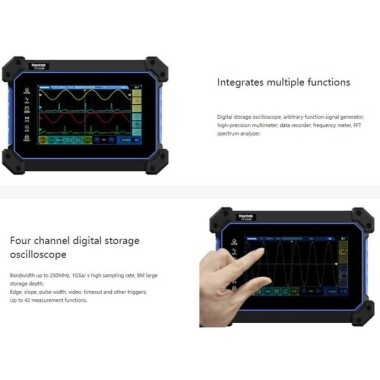 Hantek TO1204D Touch Screen Digital Oscilloscope 4CH 200Mhz 1GSa/s + 25Mhz Signal Source+Multimeter EU Plug With Battery - 2