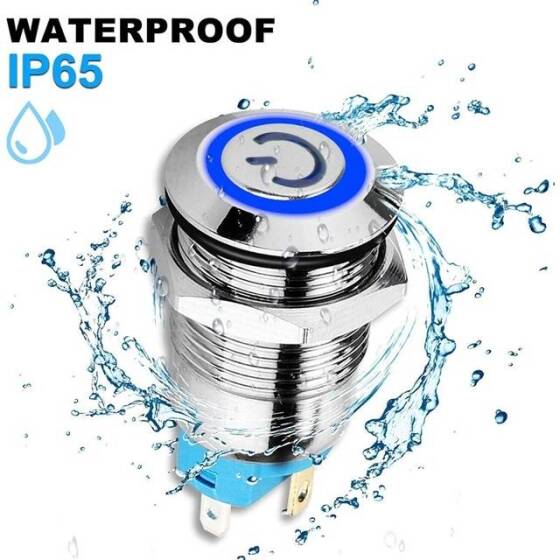 High Head 12mm 110-220V Waterproof Self-Locking Metal Push Button Switch With Blue Led Light And Switch Socket Button Connector - 2