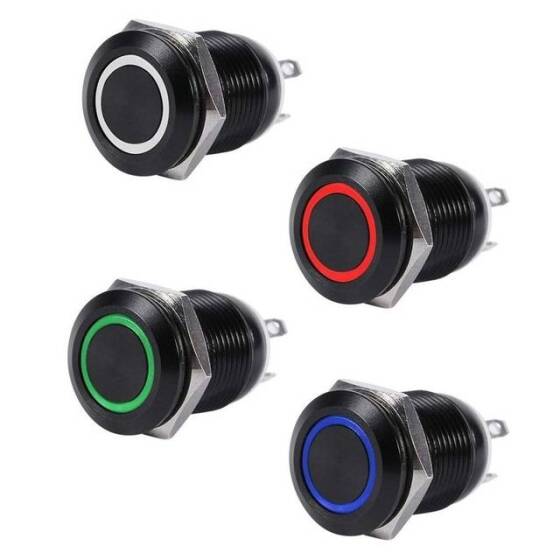 High Head 12mm 12-24V Waterproof Momentary Self-Reset Metal Push Button Switch With Blue Led Light - 5