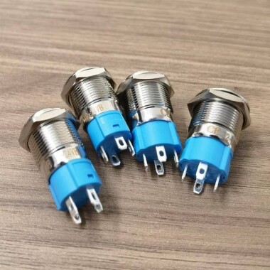 High Head 12mm 12-24V Waterproof Self-Locking Metal Push Button Switch With Blue Led Light - 3