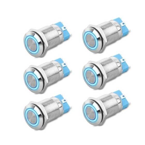 High Head 12mm 12-24V Waterproof Momentary Self-Reset Metal Push Button Switch With Blue Led Light And Switch Socket Button Connector - 1