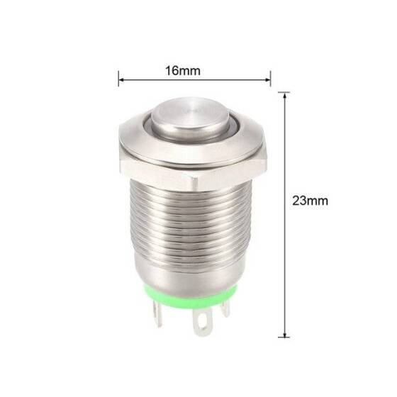 High Head 12mm 3-6V Waterproof Momentary Self-Reset Metal Push Button Switch With Green Led Light - 3