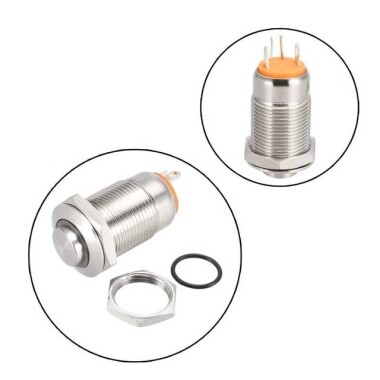 High Head 12mm 3-6V Waterproof Self-Locking Metal Push Button Switch With Yellow Led Light - 3