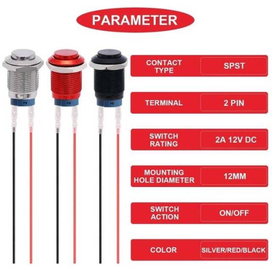 High Head 12mm Waterproof Self-Locking Metal Push Button Switch Without Light - 2