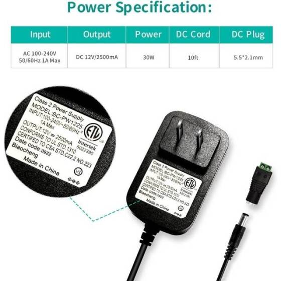 High Quality Full Amperes 12V 2.5A US Plug Adapter - 3