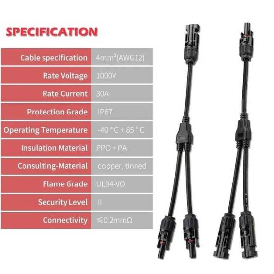 IP67 MC4-Y3 Solar Panels Cable Socket Plug Connector - 1 Pair 2 Branch Y Type - 2