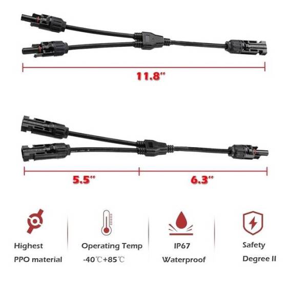 IP67 MC4-Y3 Solar Panels Cable Socket Plug Connector - 1 Pair 2 Branch Y Type - 3