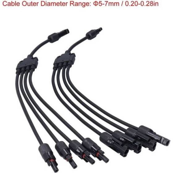 IP67 MC4-Y5 Solar Panels Cable Socket Plug Connector - 1 Pair 4 Branch Y Type - 2